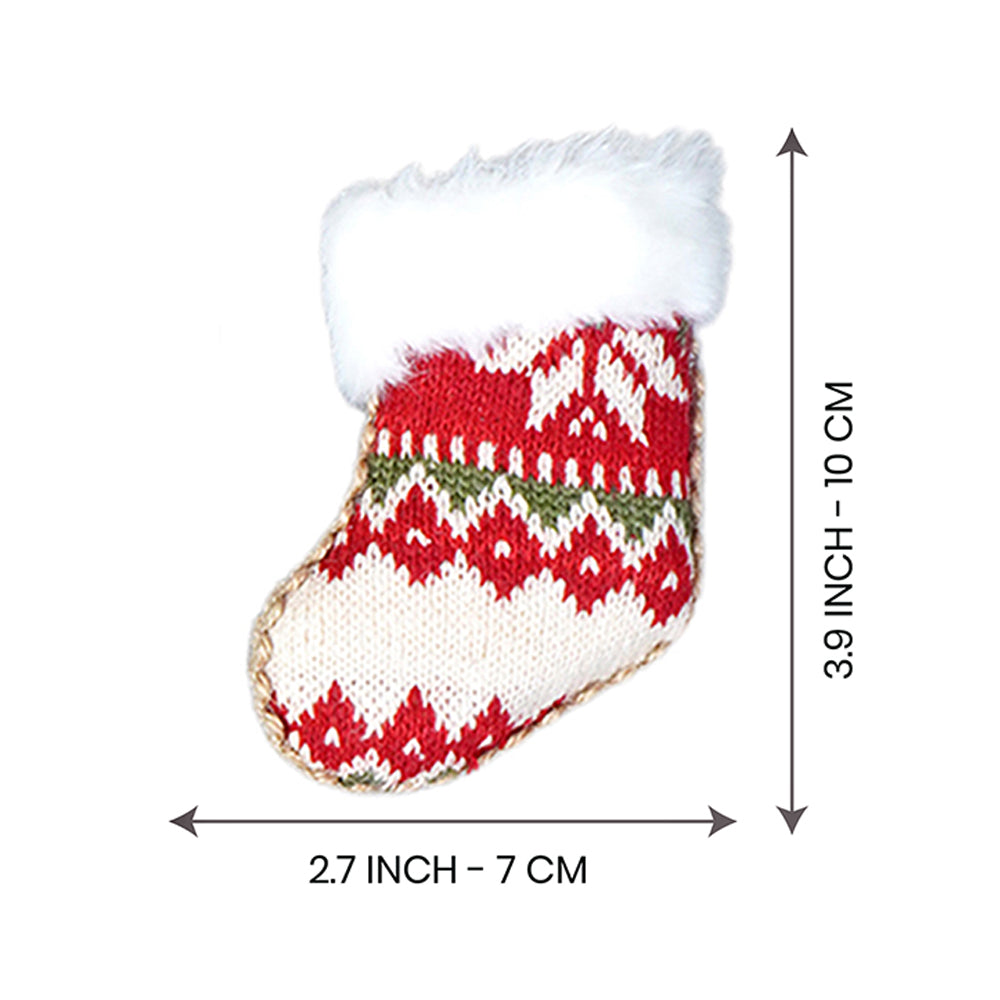 6 pcs Red Knitted Snowflakes themed Christmas Tree Ornaments