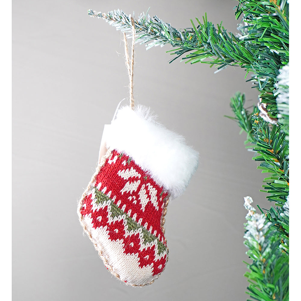 6 pcs Red Knitted Snowflakes themed Christmas Tree Ornaments