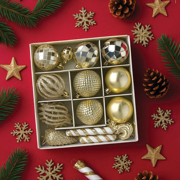 14 pcs  Champagne Gold & white  themed Christmas Balls tree hanging, XMAS Decoration set.