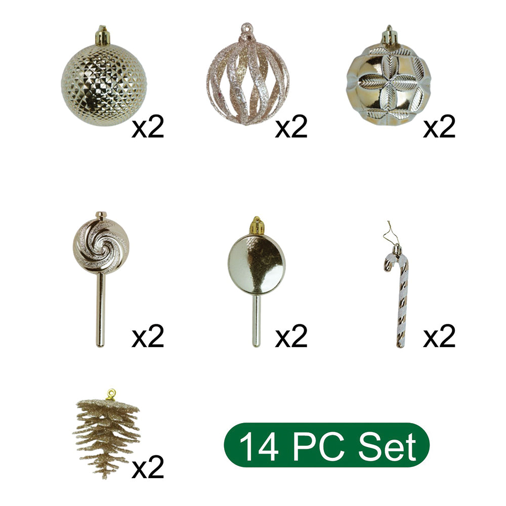 14 pcs  Champagne Gold & white  themed Christmas Balls tree hanging, XMAS Decoration set.