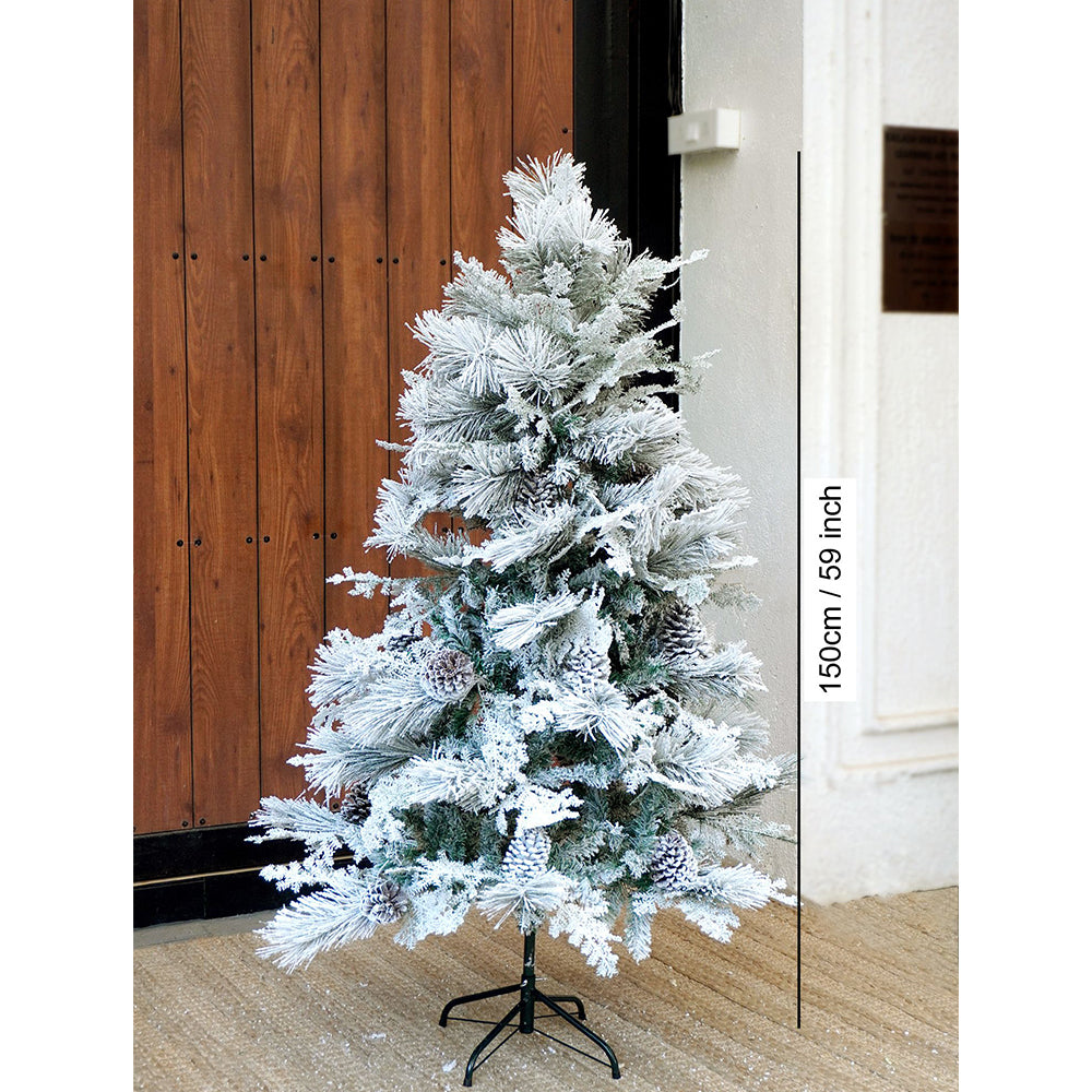 4.9 feet Flat Long Snowy Leaves  Xmas Tree , 150 Cms with 400 Branch Tips,  Christmas Tree Décor