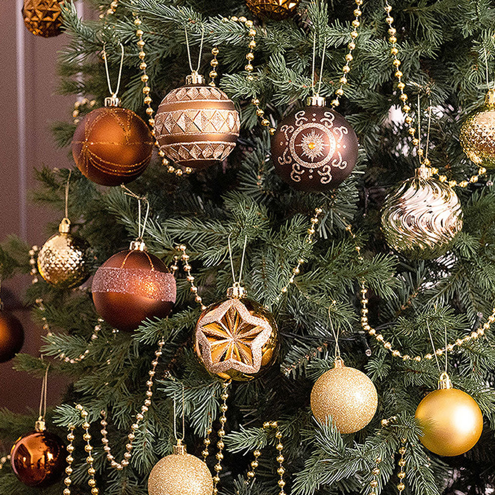 16 pcs Brown & Gold swirls & Stripes themed Christmas Balls Tree hanging Ornaments Xmas Decoration set