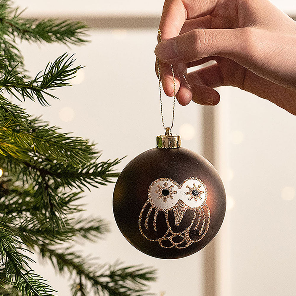 16 pcs Maroon & Brown Woodland Owl themed Christmas Balls Tree hanging Ornaments Xmas Decoration set