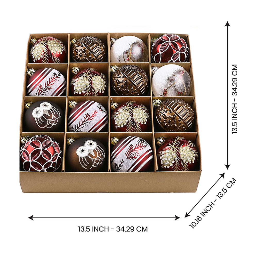 16 pcs Maroon & Brown Woodland Owl themed Christmas Balls Tree hanging Ornaments Xmas Decoration set