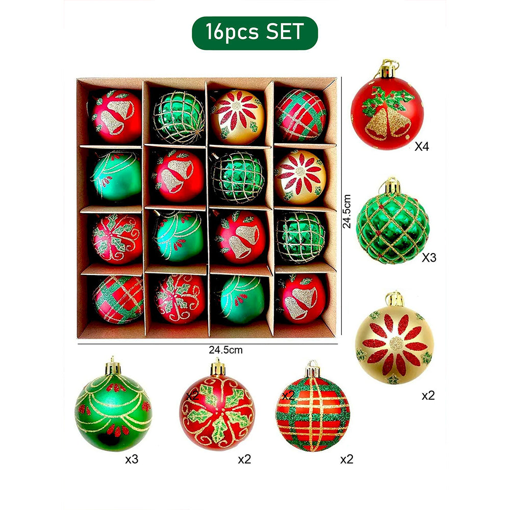 16pcs Red Green Gold print Christmas Tree ornaments XMAS Tree decoration set