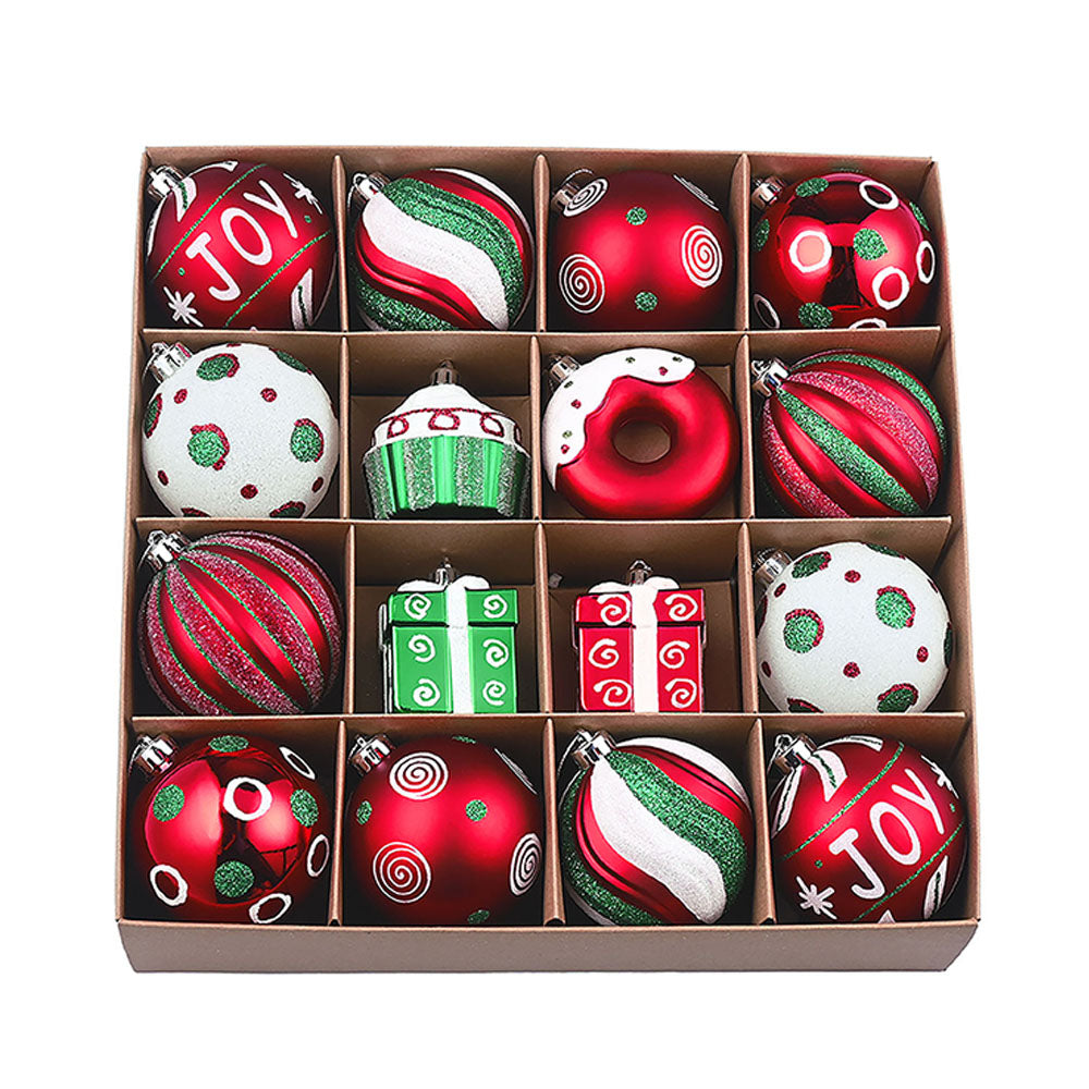 16 pcs Red, Green, White Gift Boxes, Candy Gifts themed Christmas Balls Tree hanging Ornaments Xmas Decoration set