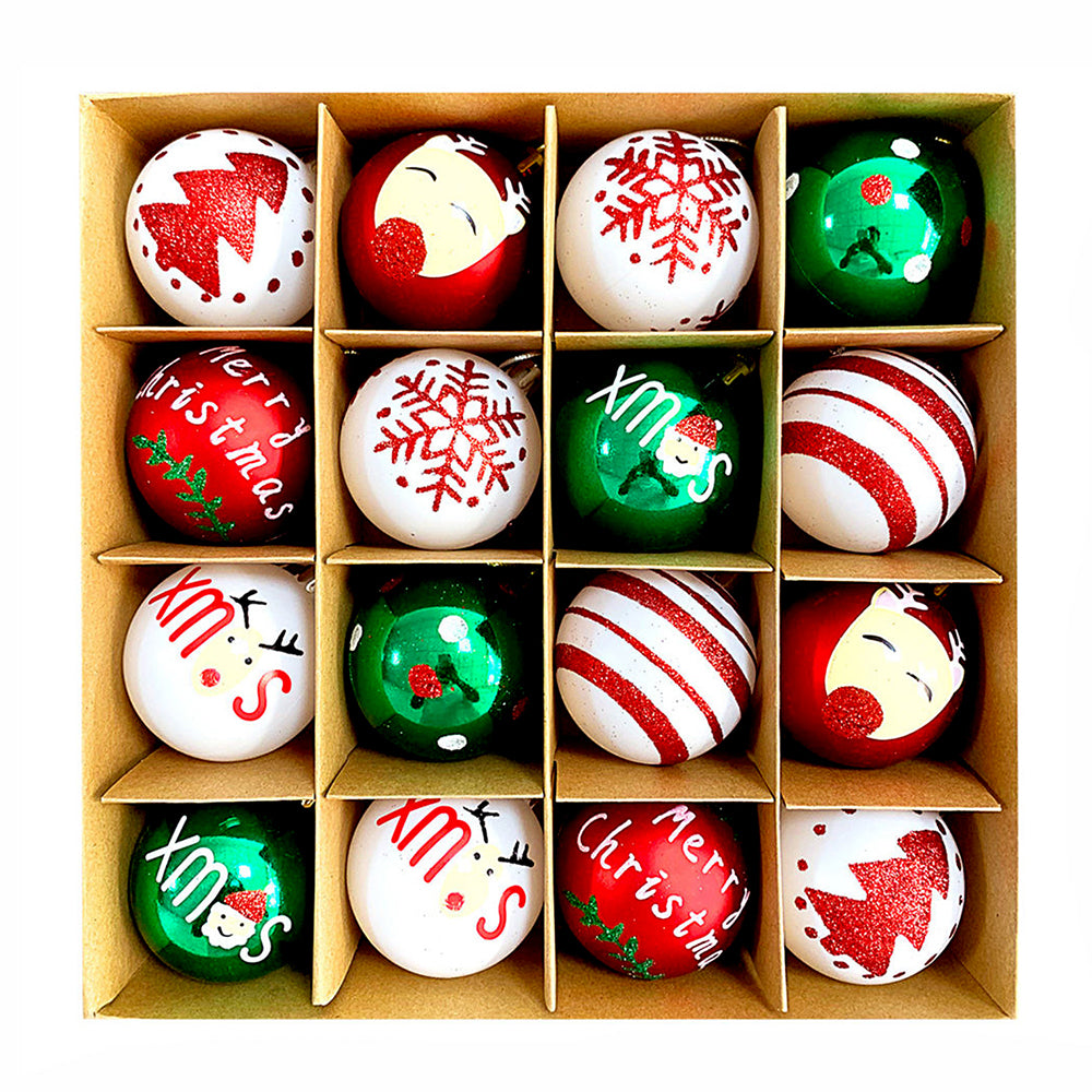 16pcs White, Red & Green printed Christmas Tree ornaments XMAS Tree decoration set