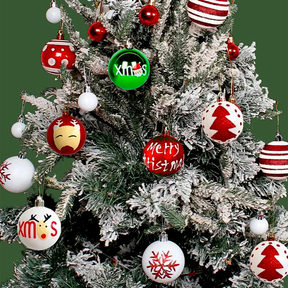 16pcs White, Red & Green printed Christmas Tree ornaments XMAS Tree decoration set