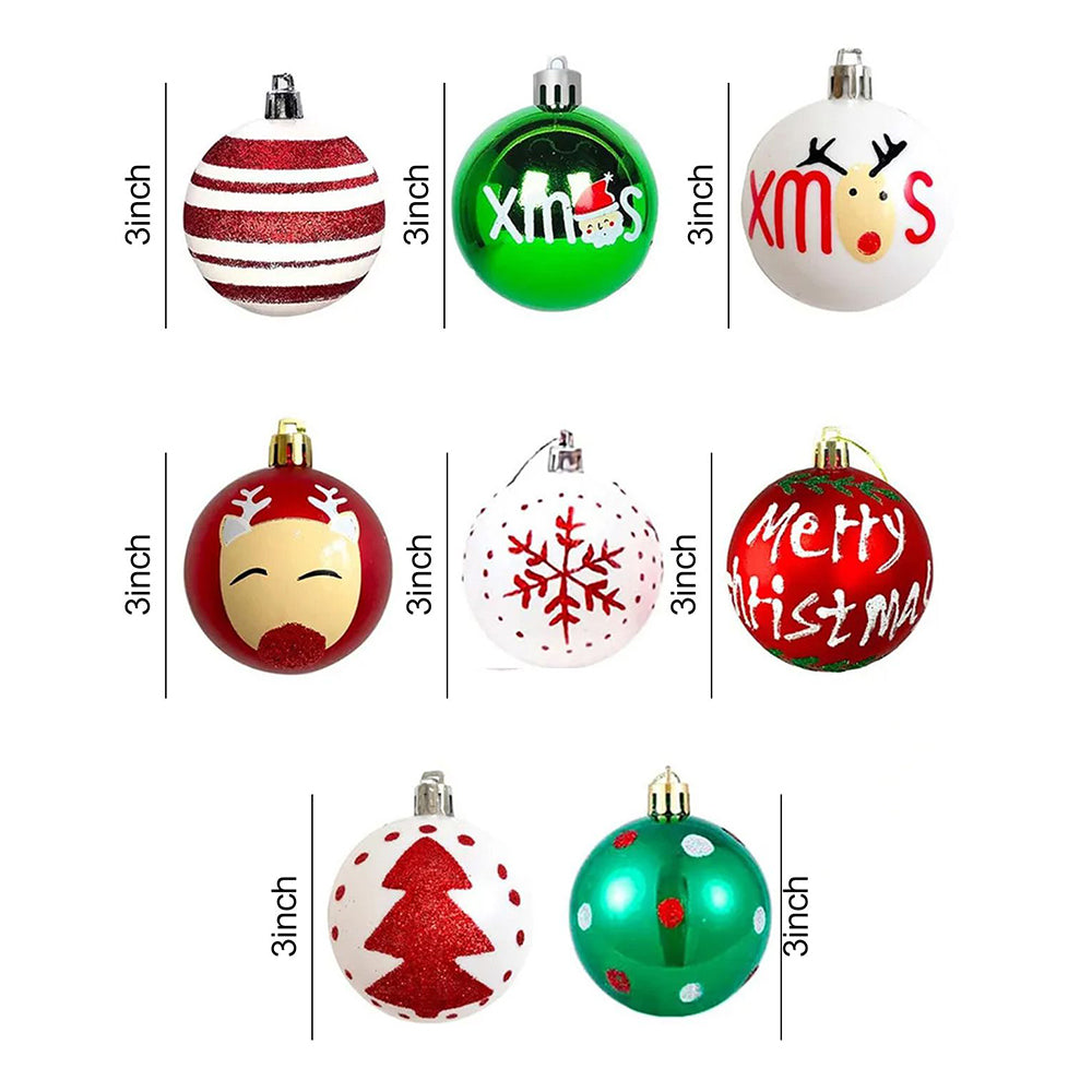 16pcs White, Red & Green printed Christmas Tree ornaments XMAS Tree decoration set