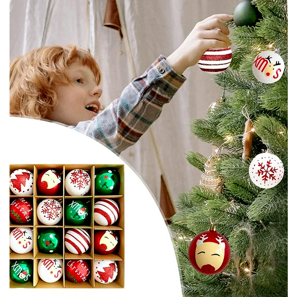 16pcs White, Red & Green printed Christmas Tree ornaments XMAS Tree decoration set