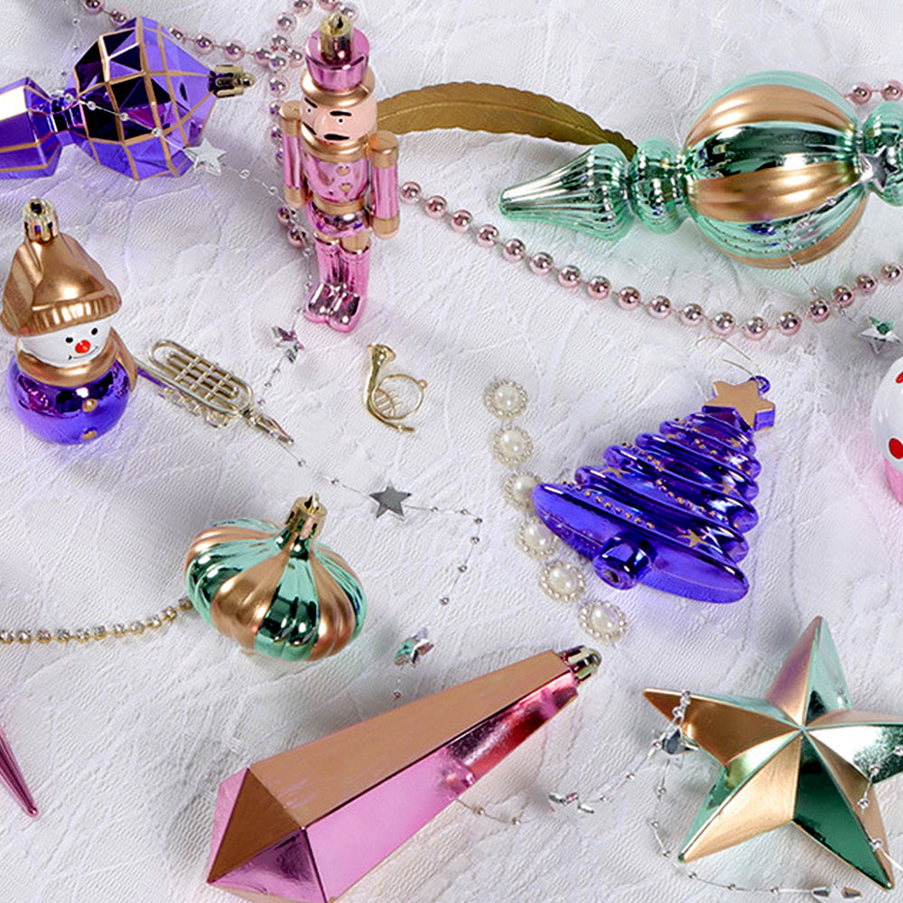 22pcs Pink , Purple, Mint Big Long size  nutcracker assorted Christmas Tree Balls & xmas decoration set