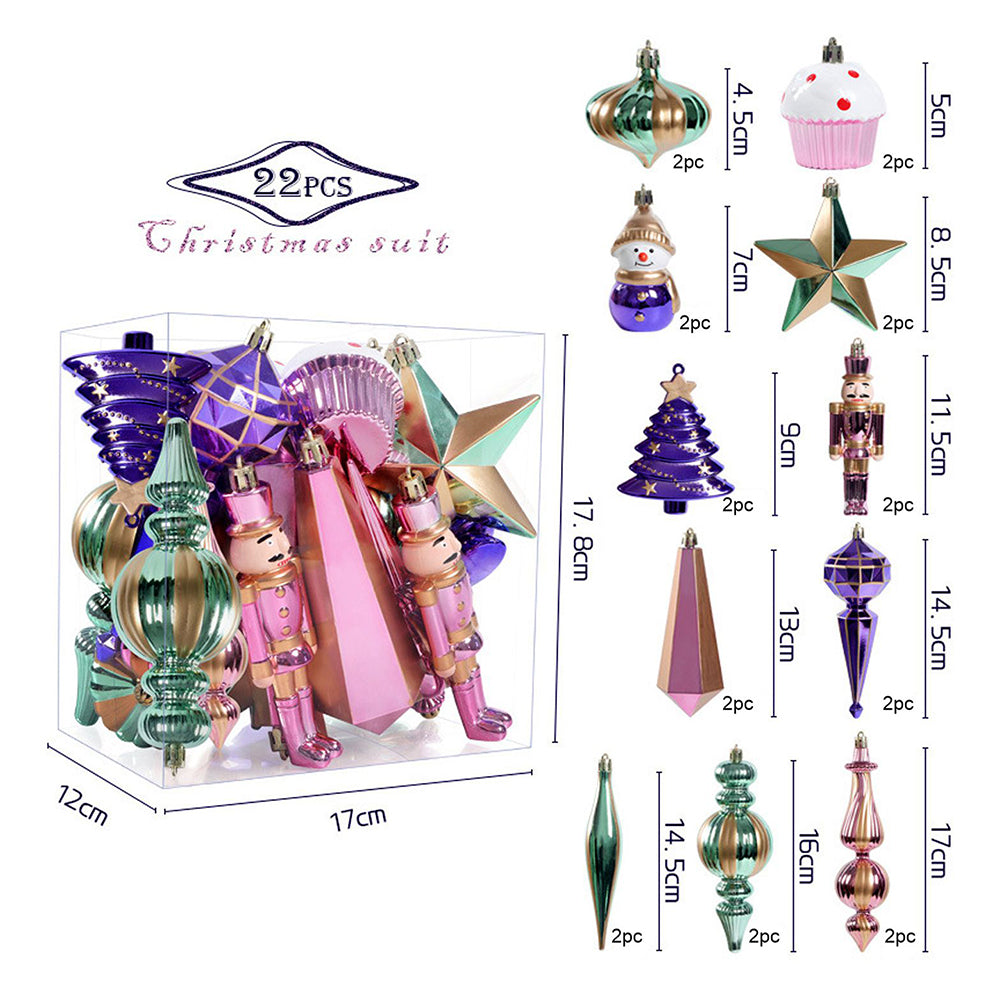 22pcs Pink , Purple, Mint Big Long size  nutcracker assorted Christmas Tree Balls & xmas decoration set