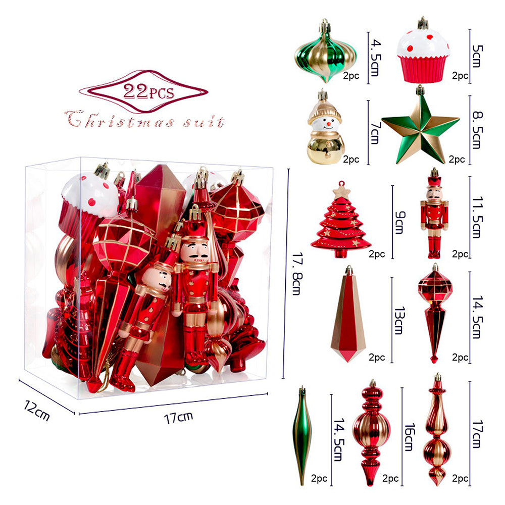 22pcs Red & Green Big Long nutcracker assorted Christmas Tree Balls & xmas decoration set