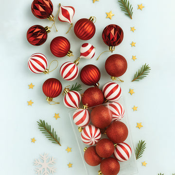 26 pcs Broad Pointed Red White themed Christmas Balls tree hanging, XMAS Decoration set.