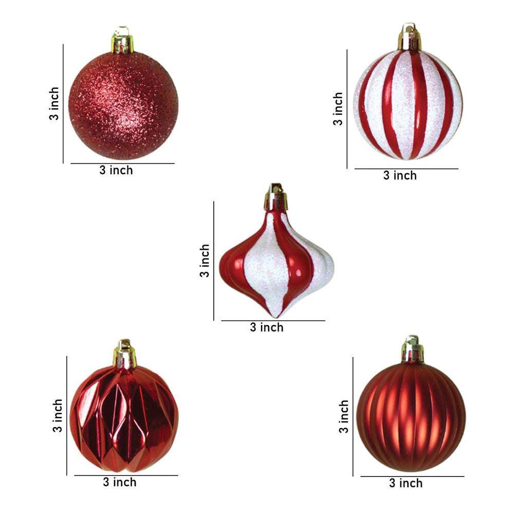 26 pcs Broad Pointed Red White themed Christmas Balls tree hanging, XMAS Decoration set.
