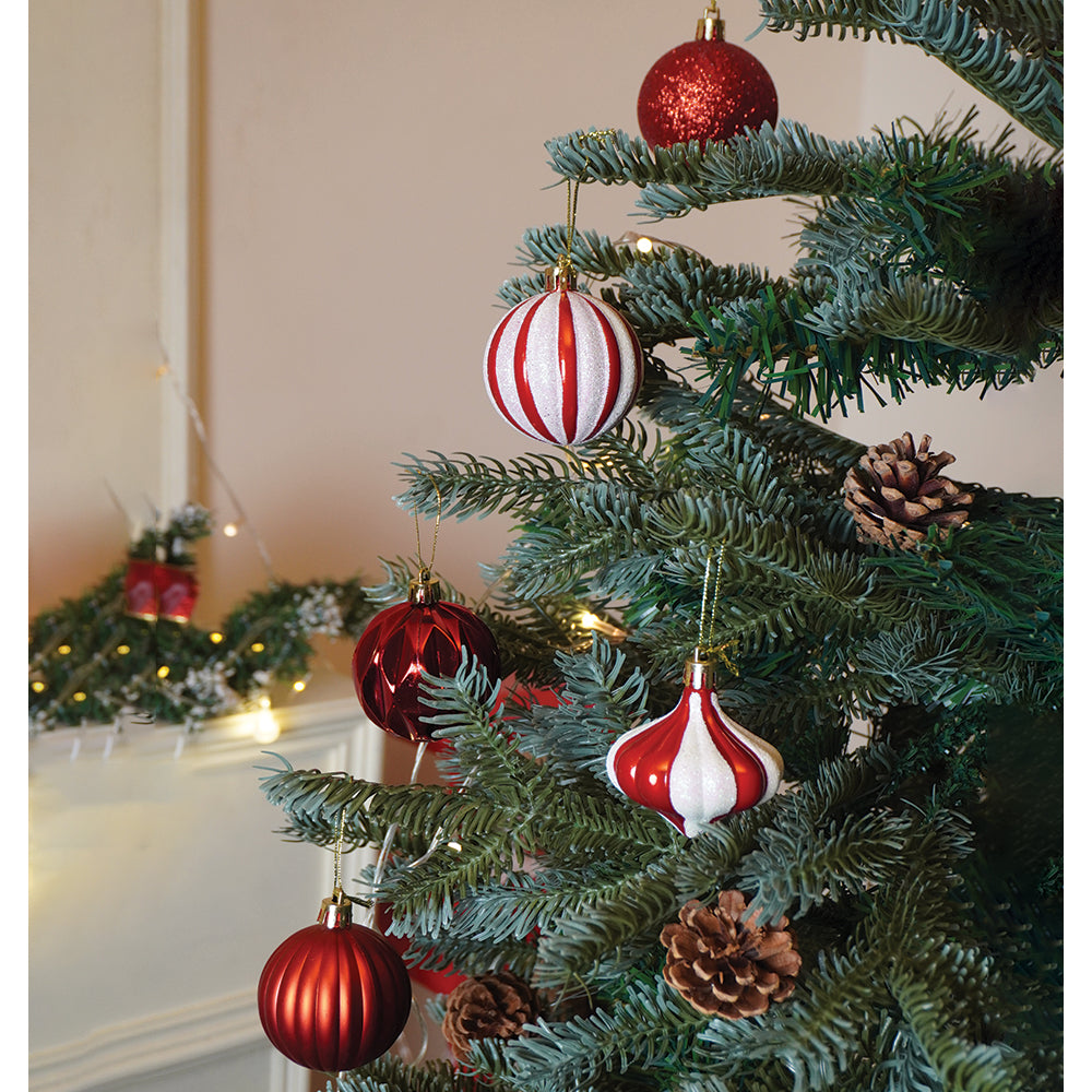 26 pcs Broad Pointed Red White themed Christmas Balls tree hanging, XMAS Decoration set.