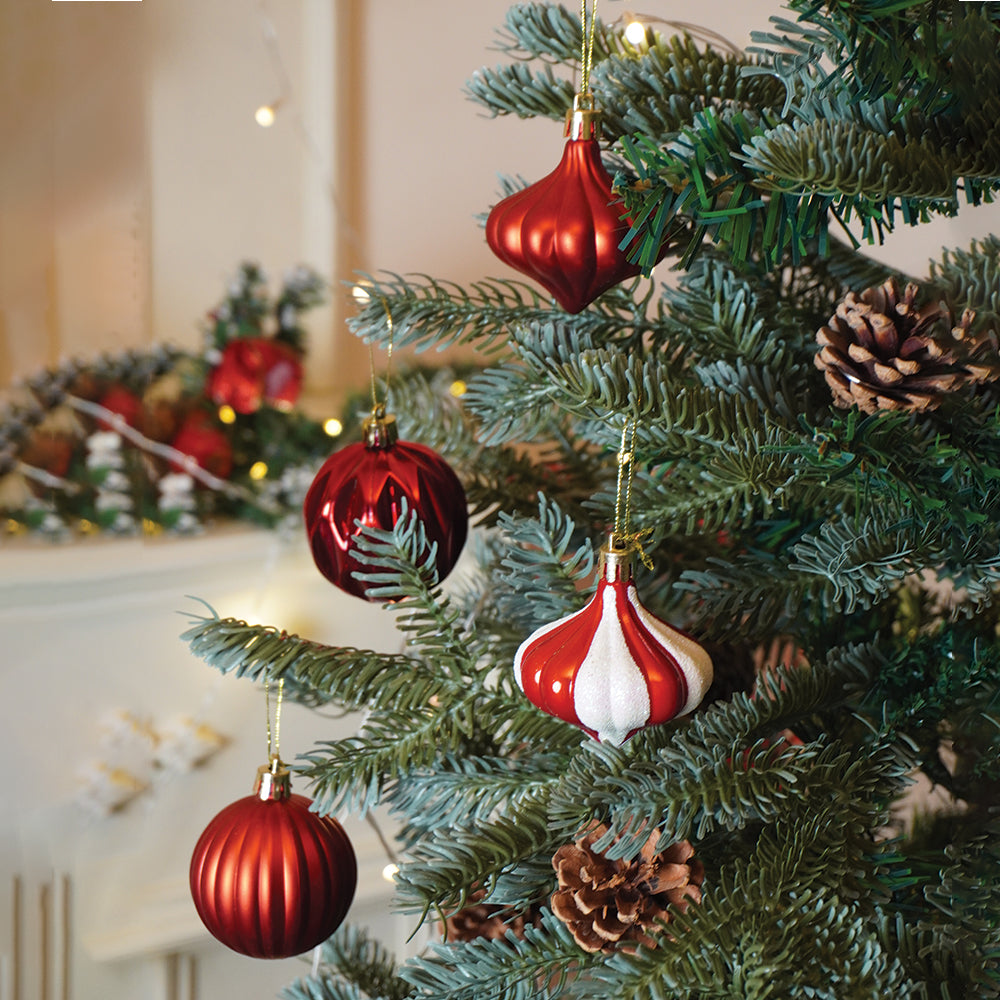 26 pcs Gold Lid Shimmer Red & White themed Christmas Balls tree hanging, XMAS Decoration set.