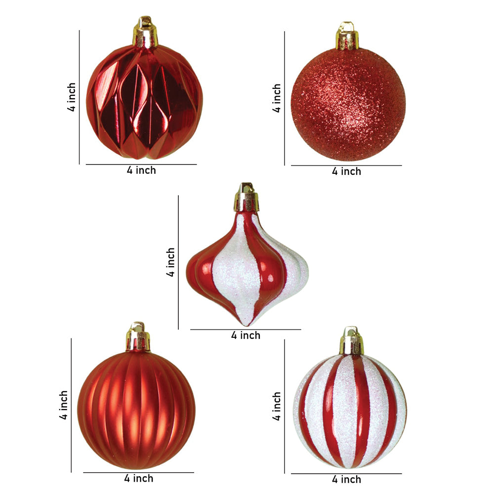 26 pcs Gold Lid Shimmer Red & White themed Christmas Balls tree hanging, XMAS Decoration set.