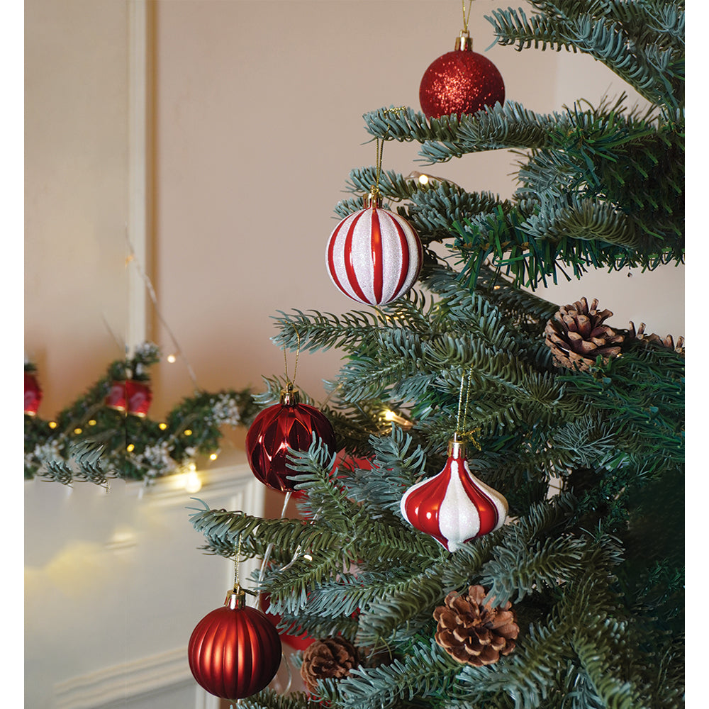 26 pcs Gold Lid Shimmer Red & White themed Christmas Balls tree hanging, XMAS Decoration set.