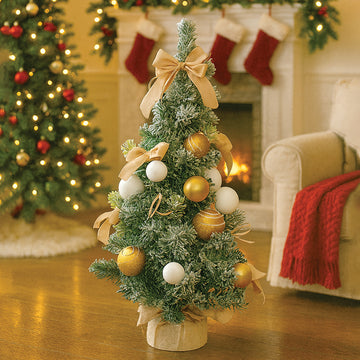 2 feet Gold Swirl Frosty Bushy Christmas Tree filled with balls and ornament Fillers