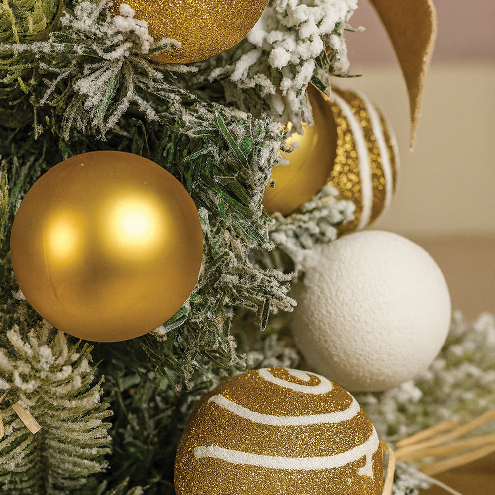 2 feet Gold Swirl Frosty Bushy Christmas Tree filled with balls and ornament Fillers