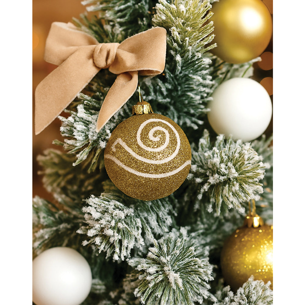 2 feet Gold Swirl Frosty Bushy Christmas Tree filled with balls and ornament Fillers