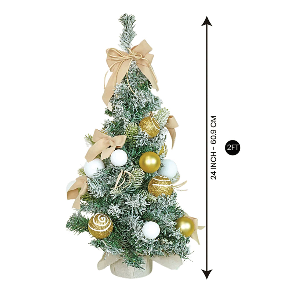 2 feet Gold Swirl Frosty Bushy Christmas Tree filled with balls and ornament Fillers