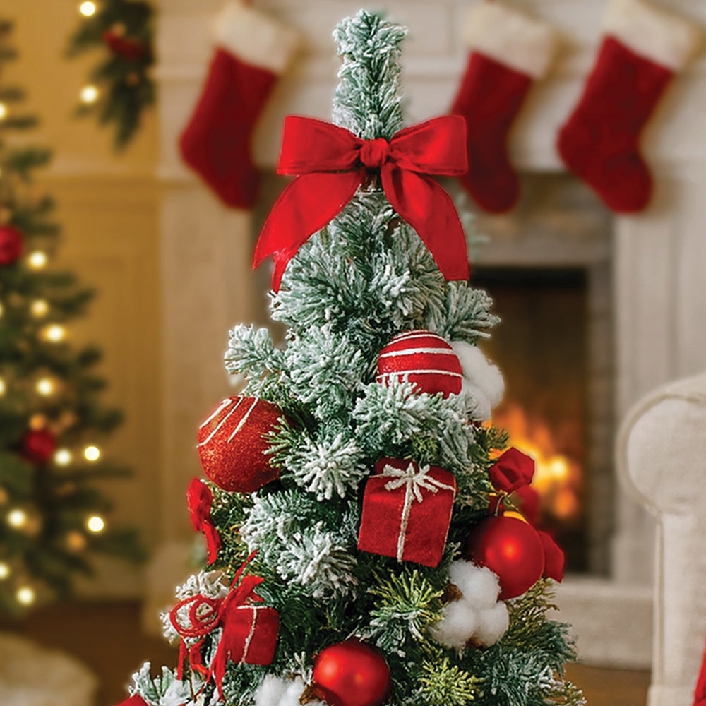 2 feet Red Swirl Frosty Bushy Christmas Tree filled with balls and ornament Fillers