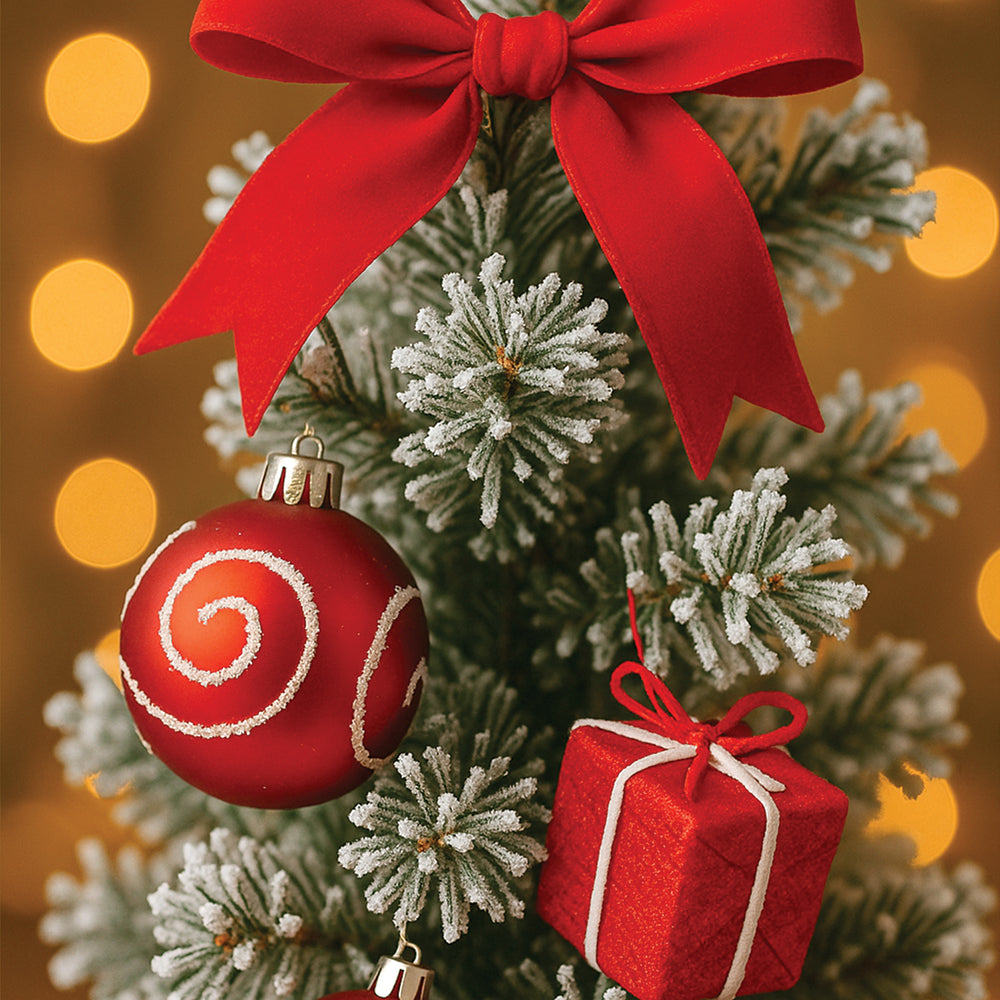 2 feet Red Swirl Frosty Bushy Christmas Tree filled with balls and ornament Fillers