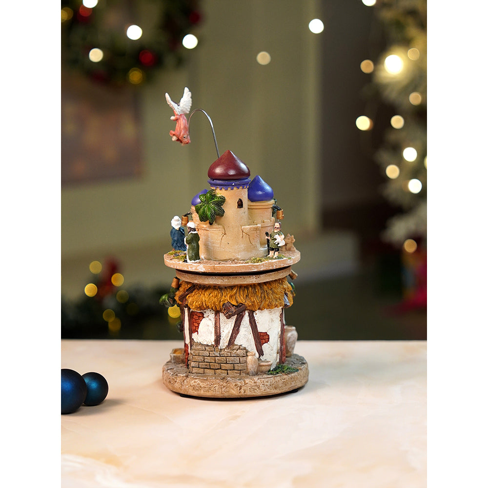2 Layered Rotating, Musical & Lit Angel Holy Family Bethlehem Crib and Nativity set Christmas Décor