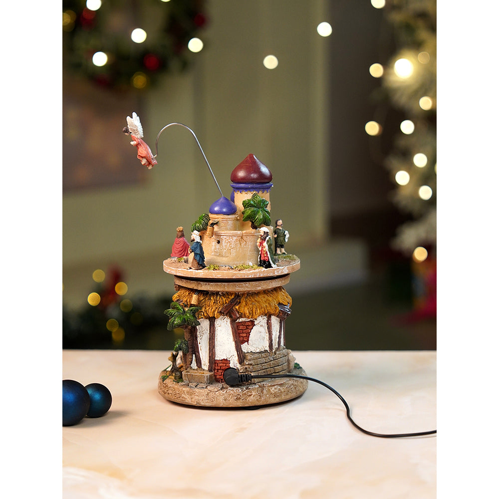 2 Layered Rotating, Musical & Lit Angel Holy Family Bethlehem Crib and Nativity set Christmas Décor