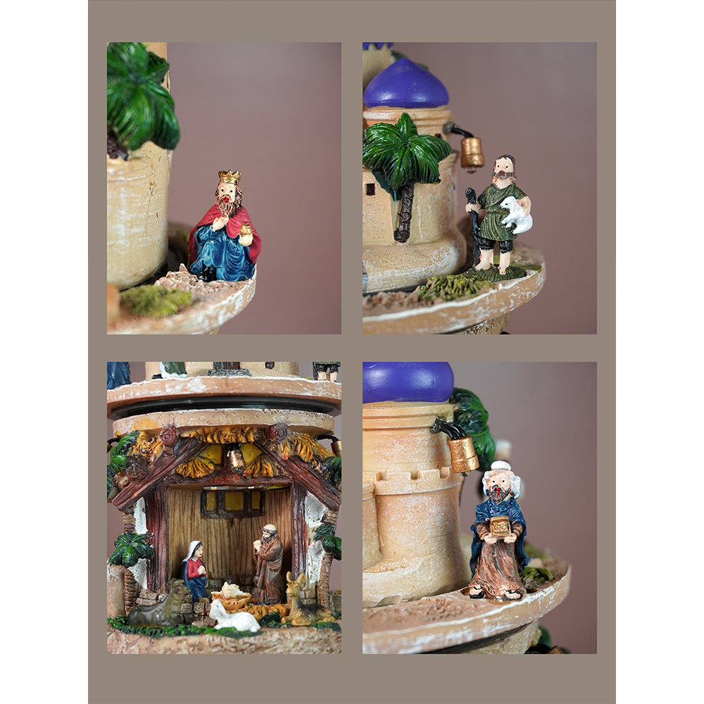 2 Layered Rotating, Musical & Lit Angel Holy Family Bethlehem Crib and Nativity set Christmas Décor