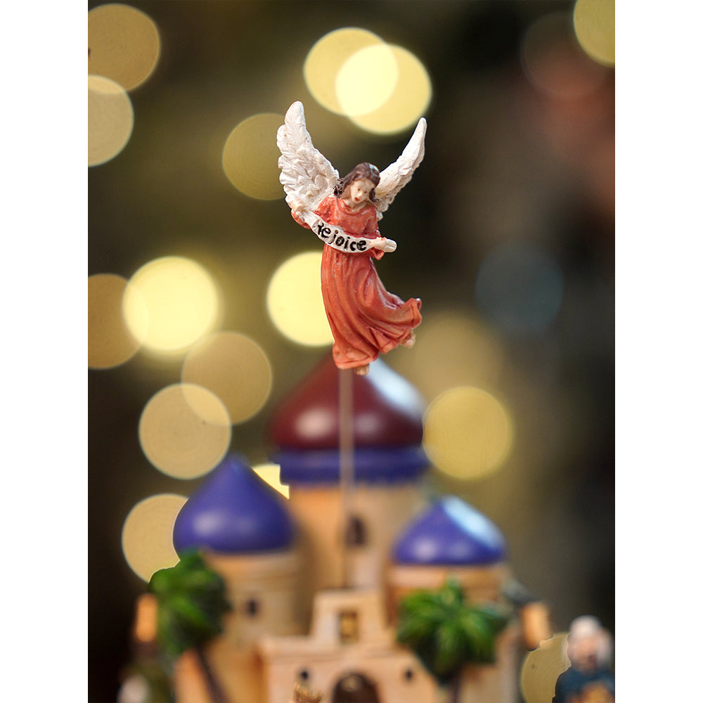 2 Layered Rotating, Musical & Lit Angel Holy Family Bethlehem Crib and Nativity set Christmas Décor