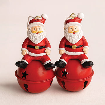 2pcs set of Shiny Red Ringing Metal Bell with sitting Santa Christmas tree Ornaments