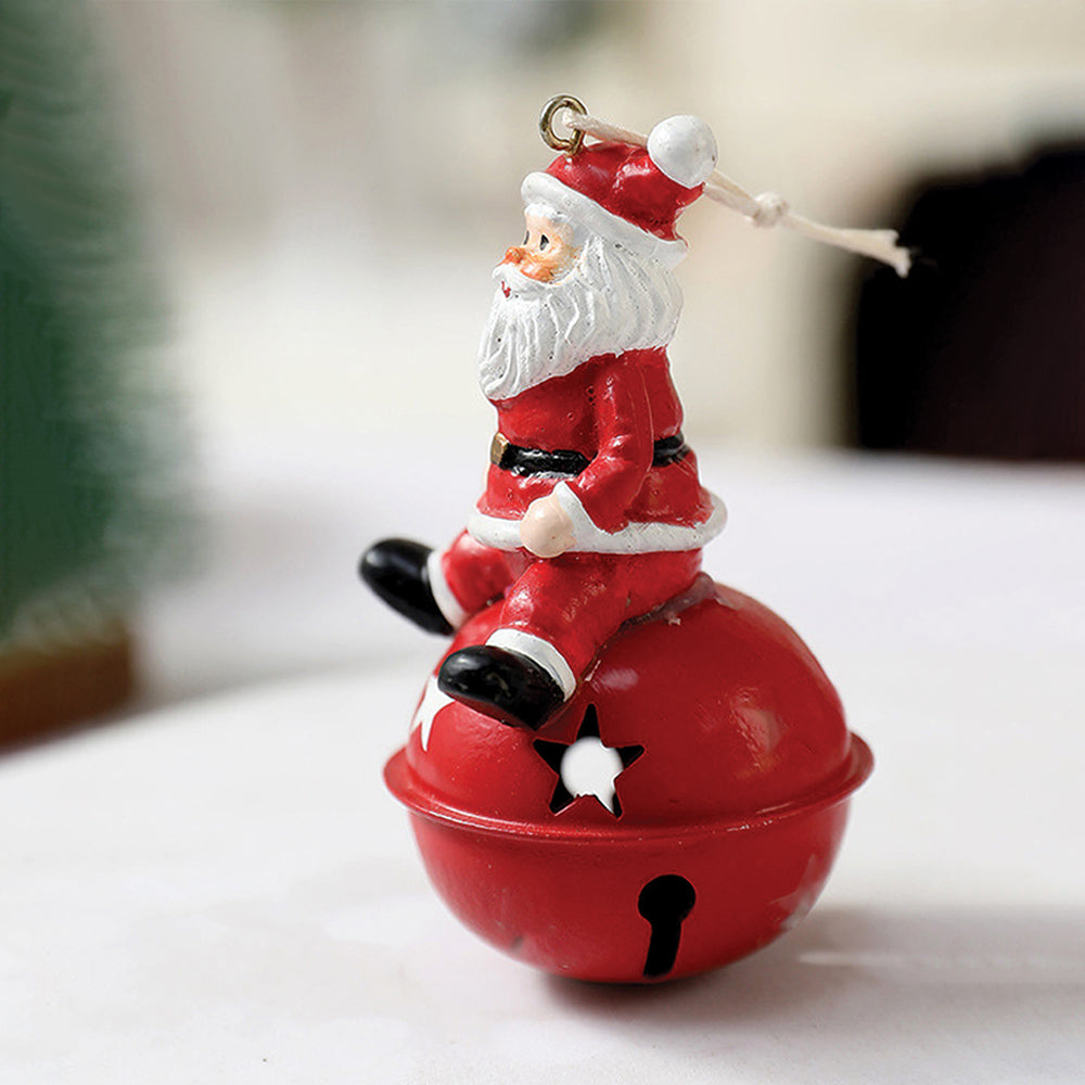 2pcs set of Shiny Red Ringing Metal Bell with sitting Santa Christmas tree Ornaments