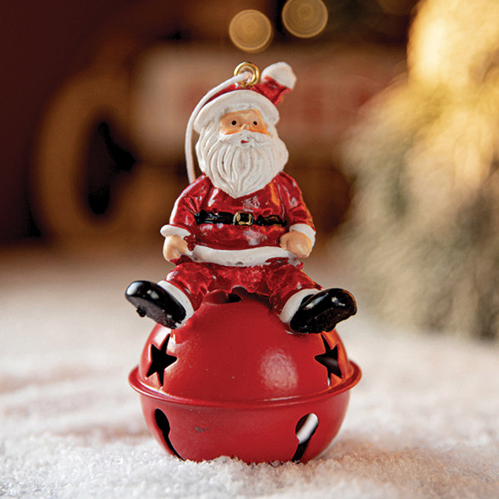 2pcs set of Shiny Red Ringing Metal Bell with sitting Santa Christmas tree Ornaments