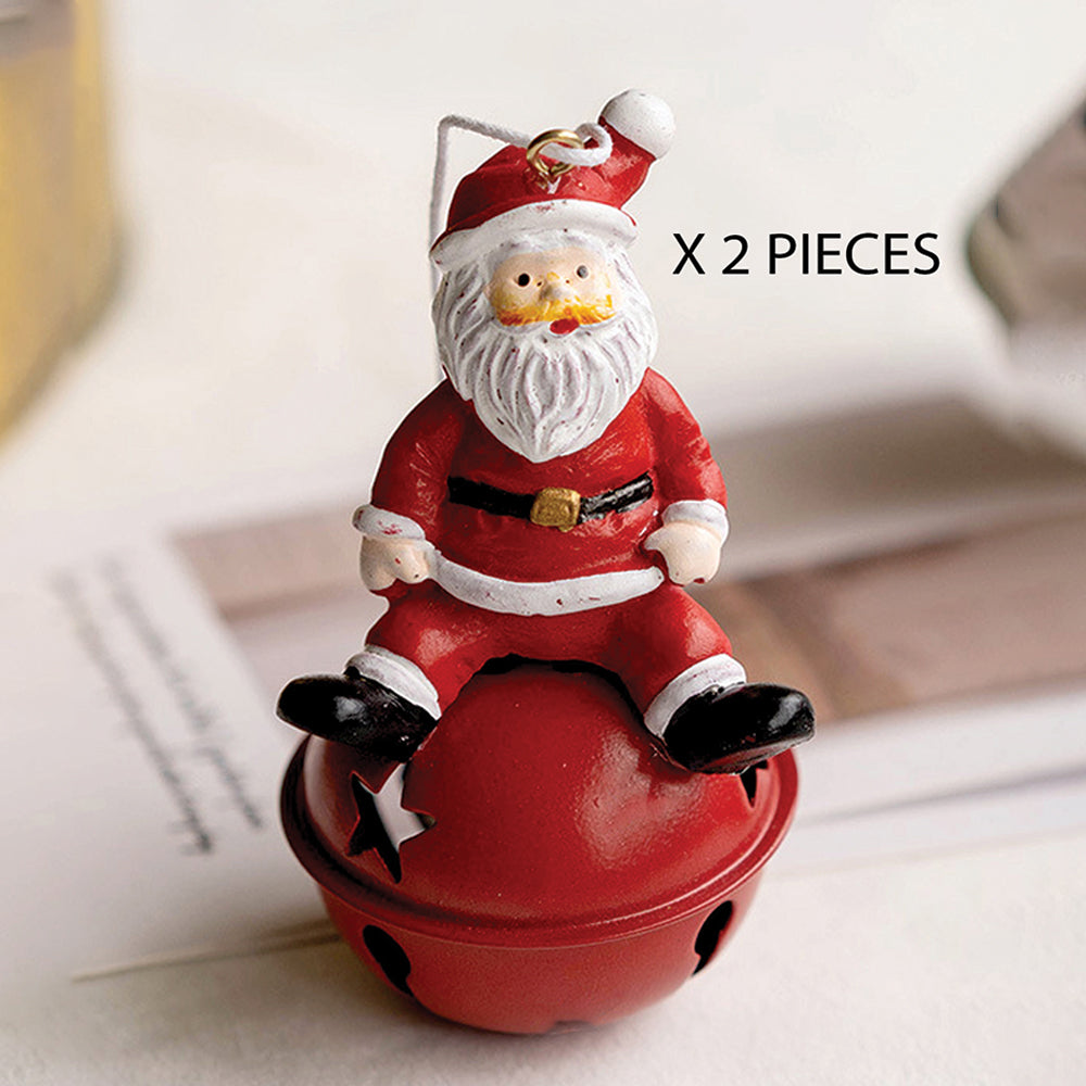 2pcs set of Shiny Red Ringing Metal Bell with sitting Santa Christmas tree Ornaments
