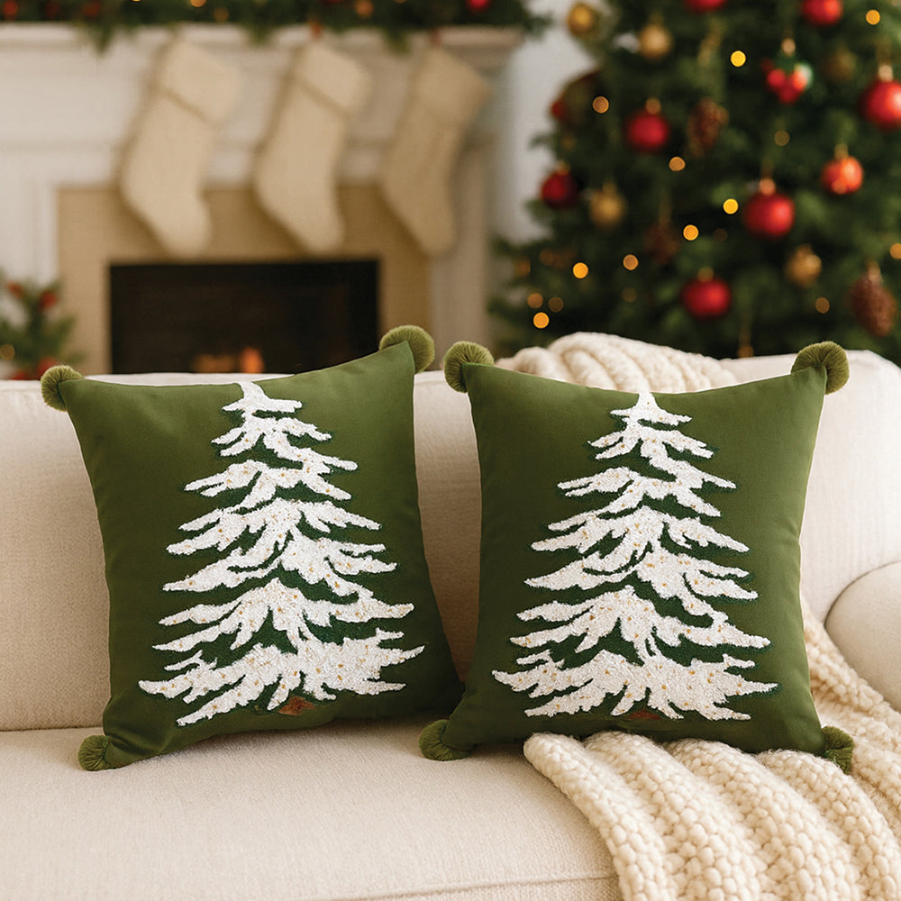 2 Pcs set of  Emroidered & Beadeded christmas Tree  Soft Fluffy XMAS Pillow,  Christmas Sofa Throw and Bedding Décor