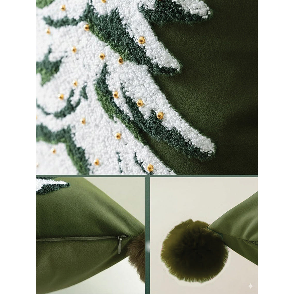 2 Pcs set of  Emroidered & Beadeded christmas Tree  Soft Fluffy XMAS Pillow,  Christmas Sofa Throw and Bedding Décor