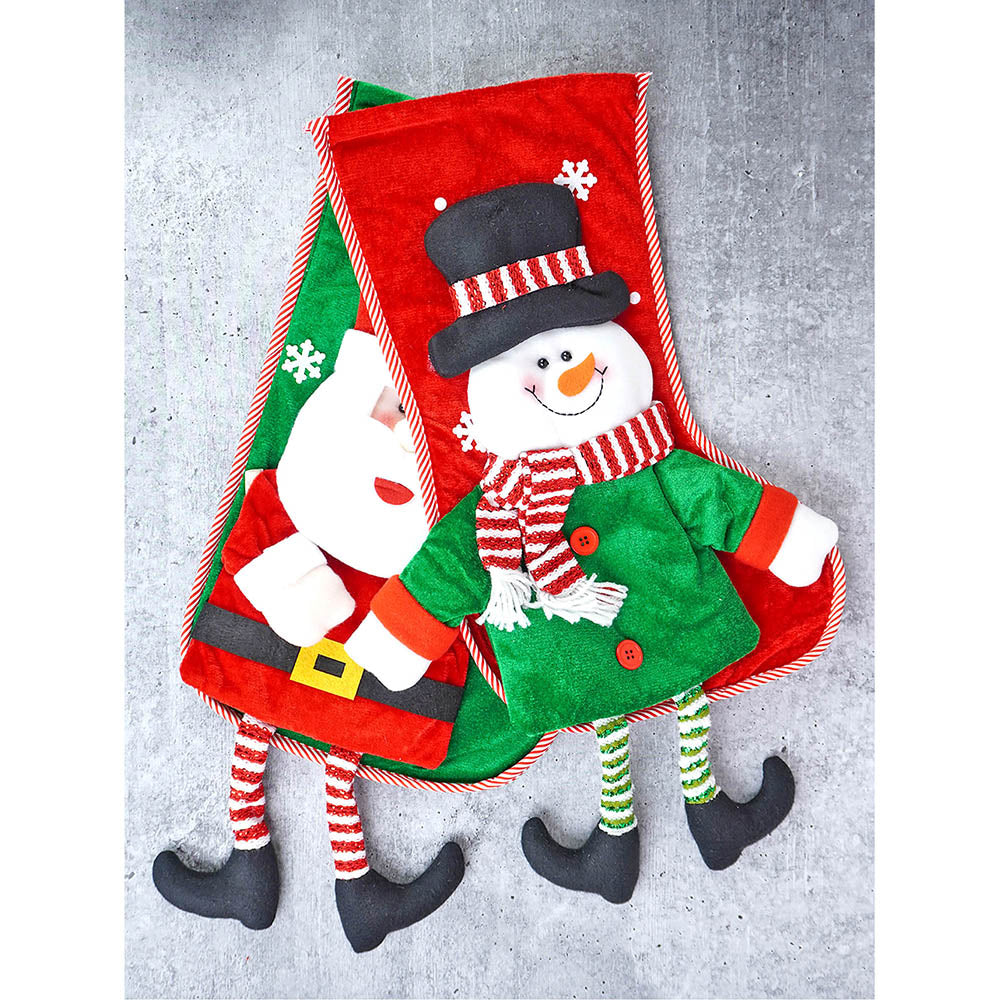 2 pcs set of Glitter Legs Santa & Snowman big size Christmas Stockings for Christmas Décor