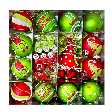 34 pcs Grinch Green & Red Christmas Tree ornaments XMAS Tree decoration set