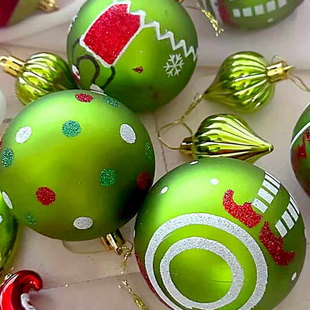 34 pcs Grinch Green & Red Christmas Tree ornaments XMAS Tree decoration set
