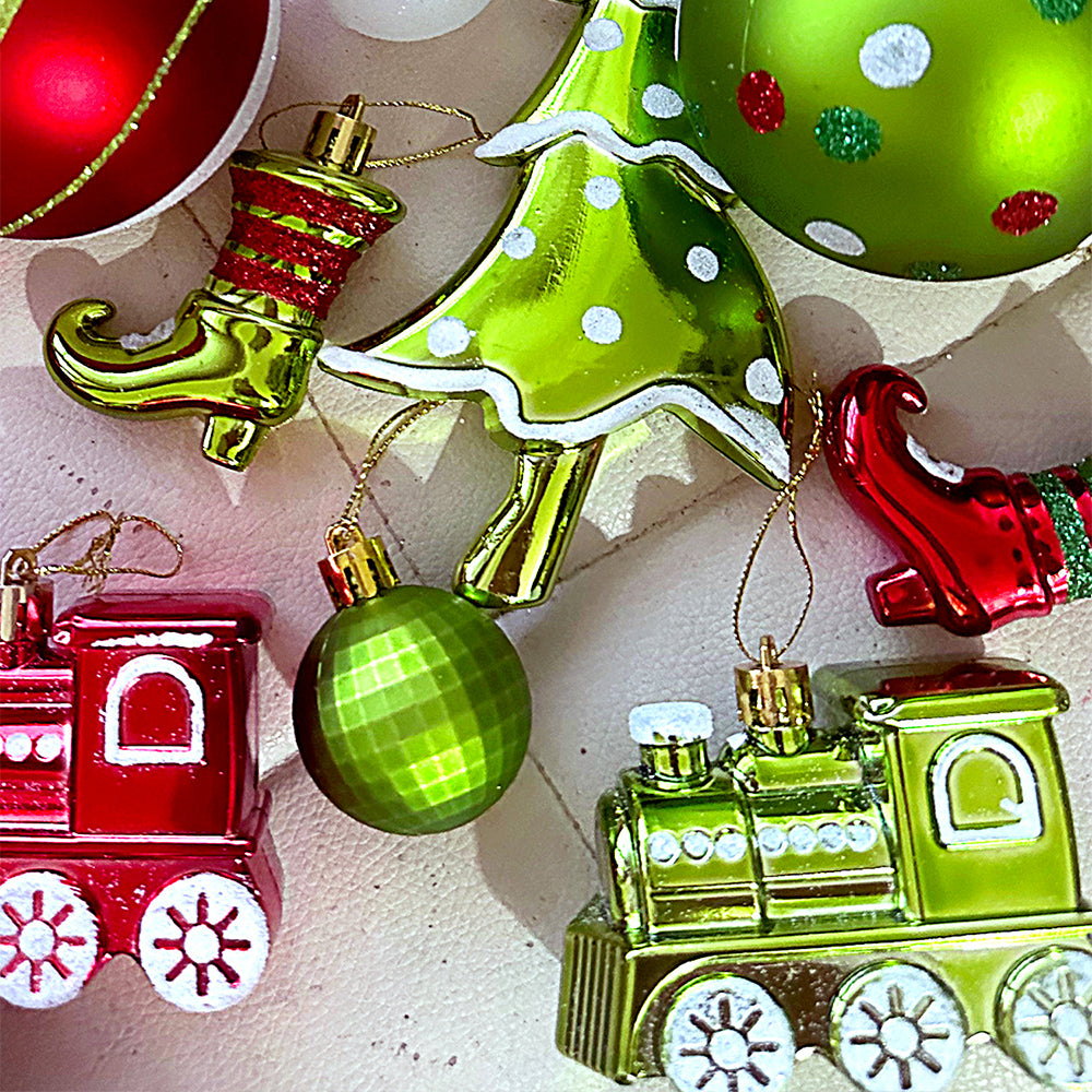 34 pcs Grinch Green & Red Christmas Tree ornaments XMAS Tree decoration set