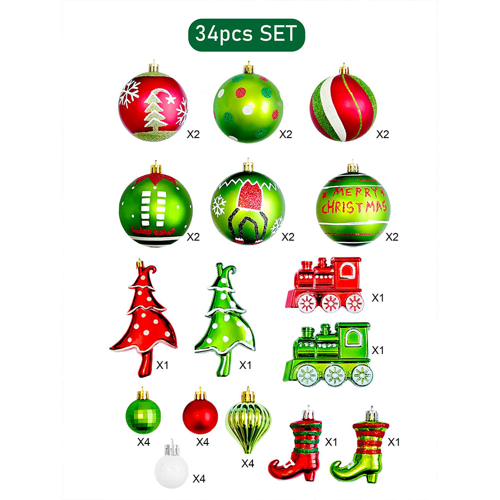 34 pcs Grinch Green & Red Christmas Tree ornaments XMAS Tree decoration set