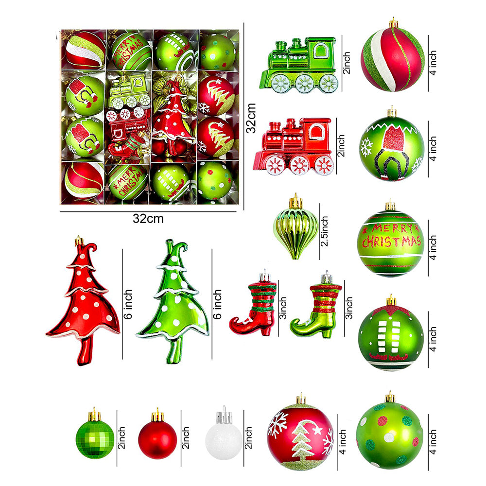 34 pcs Grinch Green & Red Christmas Tree ornaments XMAS Tree decoration set