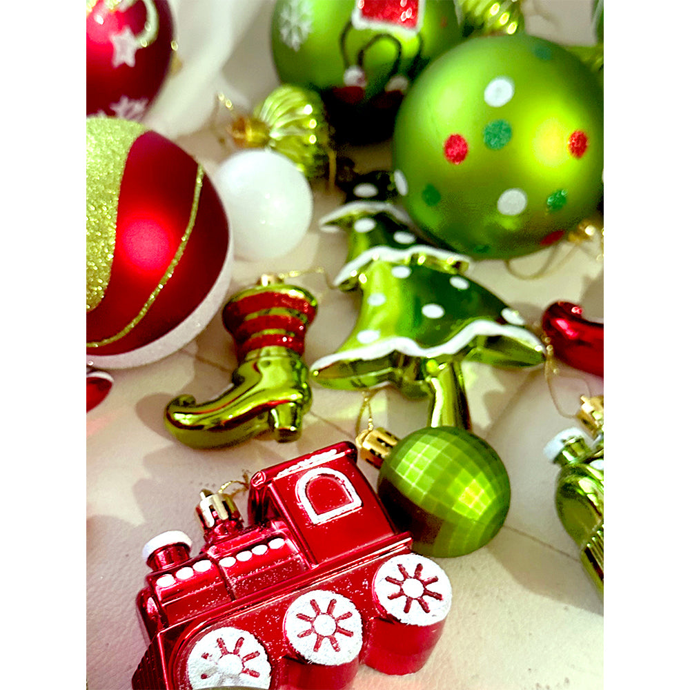 34 pcs Grinch Green & Red Christmas Tree ornaments XMAS Tree decoration set