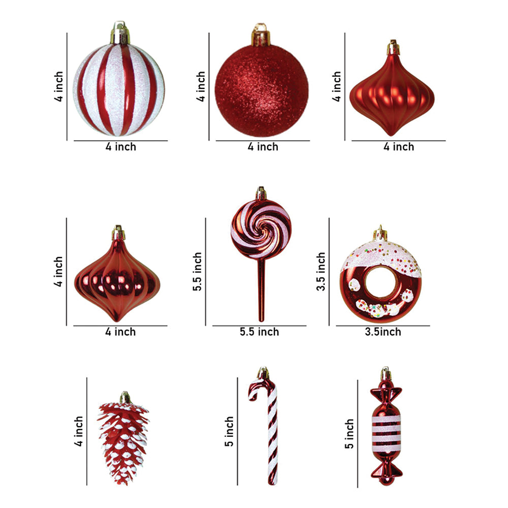 39 pcs Red White Donuts & Candies themed Christmas Balls tree hanging, XMAS Decoration set.
