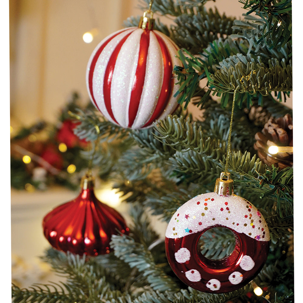 39 pcs Red White Donuts & Candies themed Christmas Balls tree hanging, XMAS Decoration set.