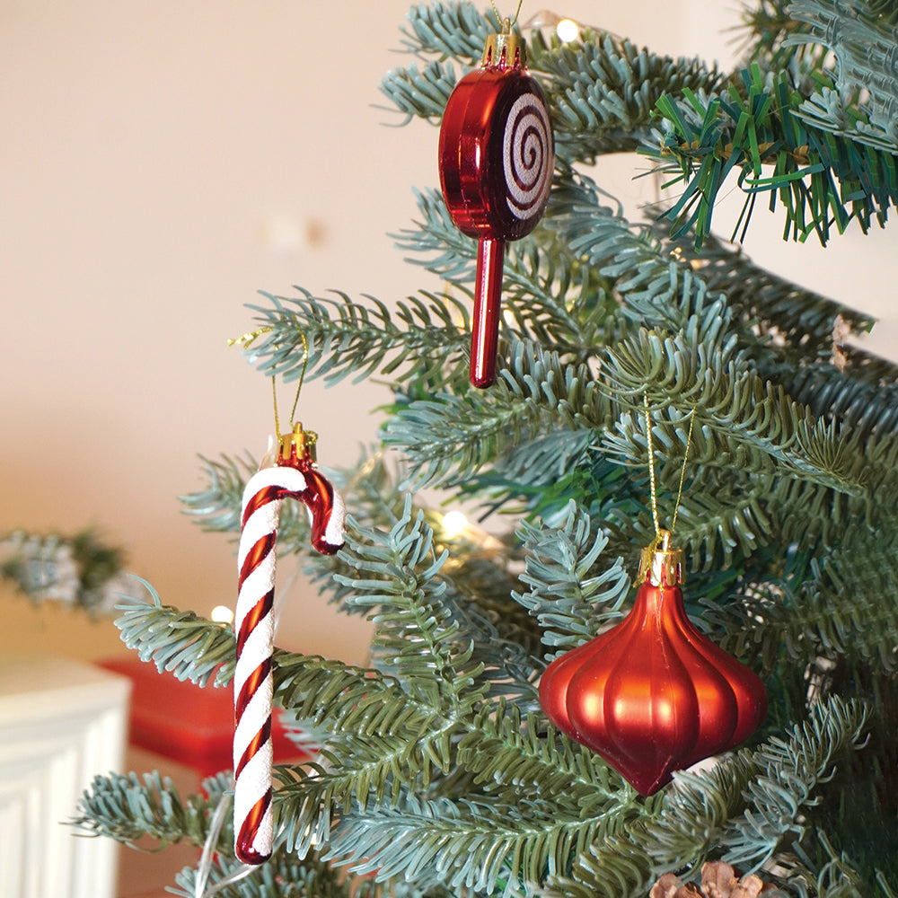 39 pcs Red Stars and White Swirls themed Christmas Balls tree hanging, XMAS Decoration set.