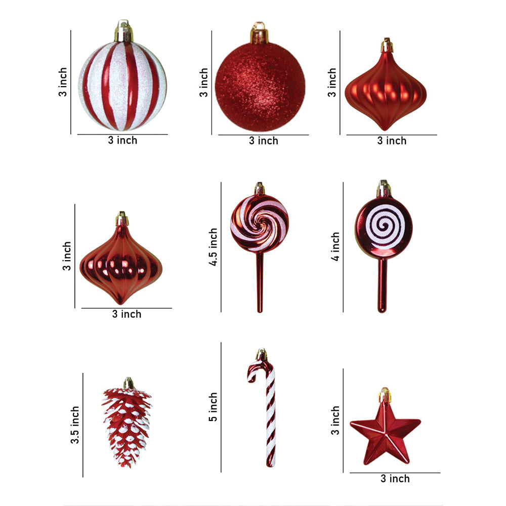 39 pcs Red Stars and White Swirls themed Christmas Balls tree hanging, XMAS Decoration set.